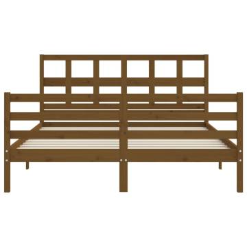 Bed Frame with Headboard Honey Brown King Size Solid Wood