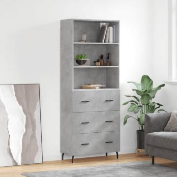 Highboard Concrete Grey 69.5x34x180 cm Engineered Wood