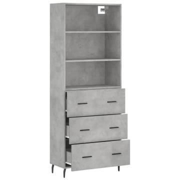 Highboard Concrete Grey 69.5x34x180 cm Engineered Wood