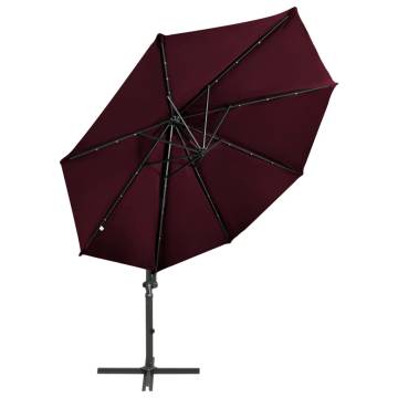 Cantilever Umbrella with Pole and LED Lights Bordeaux Red 300cm