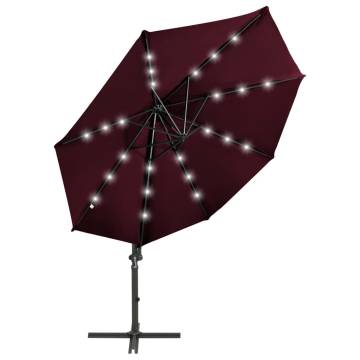 Cantilever Umbrella with Pole and LED Lights Bordeaux Red 300cm