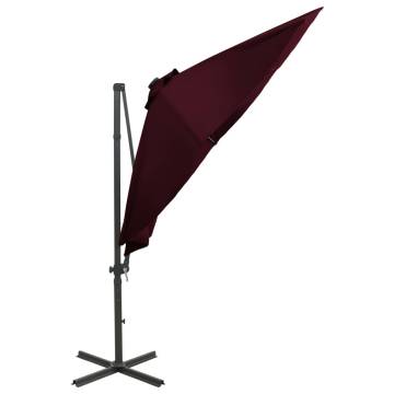 Cantilever Umbrella with Pole and LED Lights Bordeaux Red 300cm