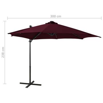 Cantilever Umbrella with Pole and LED Lights Bordeaux Red 300cm