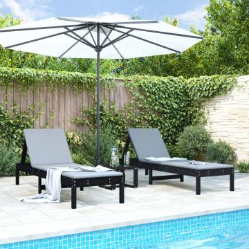 Sun Loungers 2 pcs with Table Black Solid Wood Pine