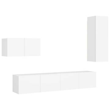 4 Piece TV Cabinet Set White Engineered Wood