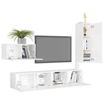 4 Piece TV Cabinet Set White Engineered Wood