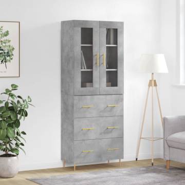 Highboard Concrete Grey 69.5x34x180 cm Engineered Wood