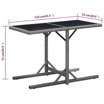 Garden Table Anthracite 110x53x72 cm Glass and Poly Rattan