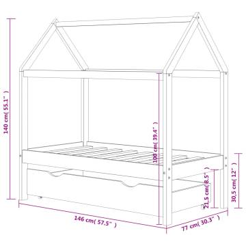 Kids Bed Frame with a Drawer Dark Grey Solid Pine Wood 70x140cm