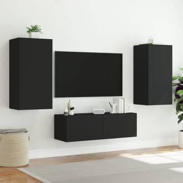 TV Wall Cabinet with LED Lights Black 40.5x35x80 cm