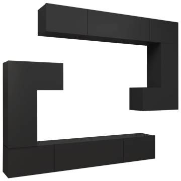 8 Piece TV Cabinet Set Black Engineered Wood