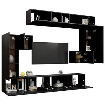 8 Piece TV Cabinet Set Black Engineered Wood