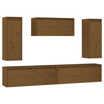 TV Cabinets 5 pcs Honey Brown Solid Wood Pine