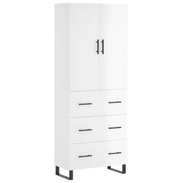 Highboard High Gloss White 69.5x34x180 cm Engineered Wood