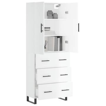 Highboard High Gloss White 69.5x34x180 cm Engineered Wood