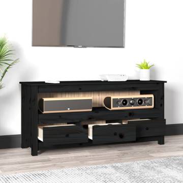 TV Cabinet Black 114x35x52 cm Solid Wood Pine