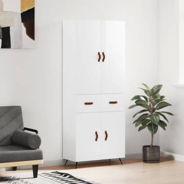 Highboard High Gloss White 69.5x34x180 cm Engineered Wood