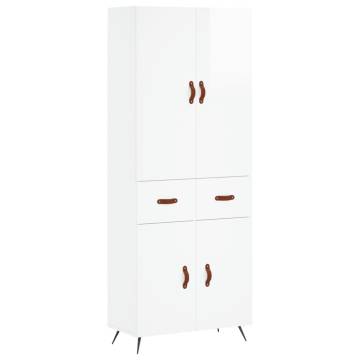 Highboard High Gloss White 69.5x34x180 cm Engineered Wood