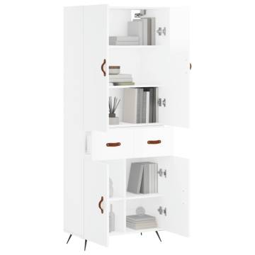 Highboard High Gloss White 69.5x34x180 cm Engineered Wood