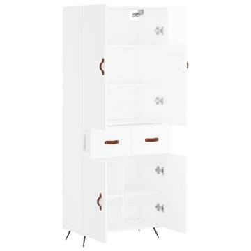 Highboard High Gloss White 69.5x34x180 cm Engineered Wood