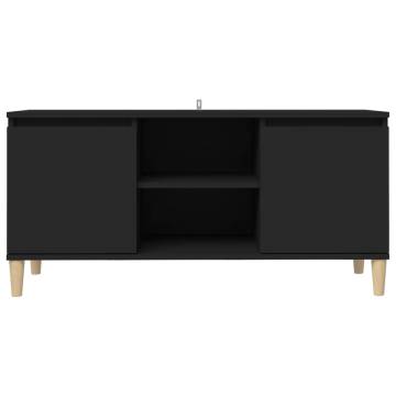 TV Cabinet with Solid Wood Legs Black 103.5x35x50 cm