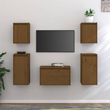 TV Cabinets 5 pcs Honey Brown Solid Wood Pine