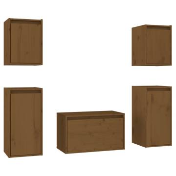 TV Cabinets 5 pcs Honey Brown Solid Wood Pine