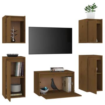 TV Cabinets 5 pcs Honey Brown Solid Wood Pine