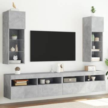 TV Cabinets with LED Lights 2 pcs Concrete Grey 30.5x30x90 cm