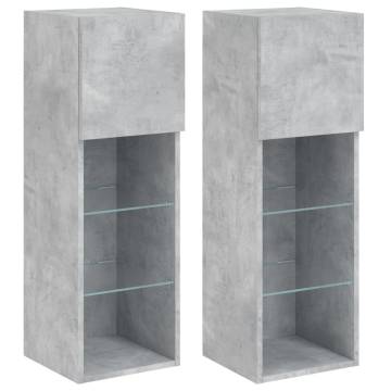 TV Cabinets with LED Lights 2 pcs Concrete Grey 30.5x30x90 cm