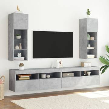 TV Cabinets with LED Lights 2 pcs Concrete Grey 30.5x30x90 cm