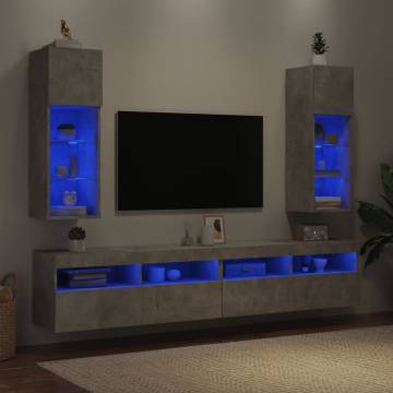 TV Cabinets with LED Lights 2 pcs Concrete Grey 30.5x30x90 cm