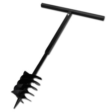 Ground Drill with Handle Auger Bit 180 mm Three Spirals Steel Black