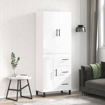 Highboard High Gloss White 69.5x34x180 cm Engineered Wood