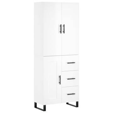 Highboard High Gloss White 69.5x34x180 cm Engineered Wood