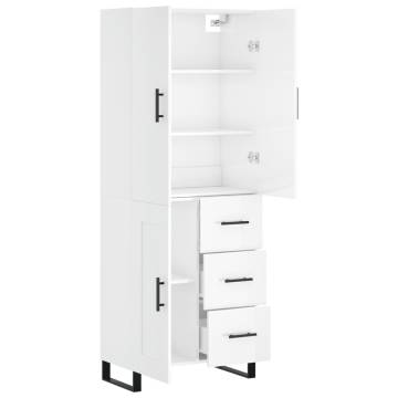 Highboard High Gloss White 69.5x34x180 cm Engineered Wood