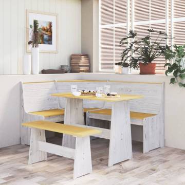 Dining Table with Bench Honey Brown and White Solid Pinewood