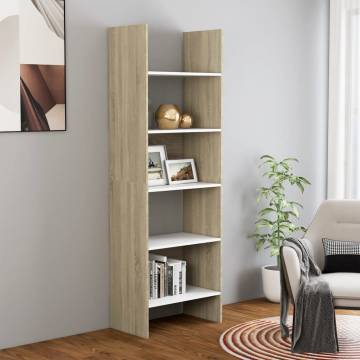 Book Cabinet White and Sonoma Oak 60x35x180 cm Engineered Wood