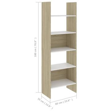 Book Cabinet White and Sonoma Oak 60x35x180 cm Engineered Wood