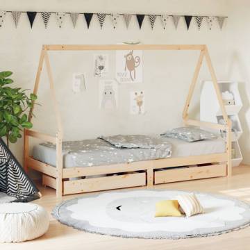 Kids Bed Frame with Drawers 90x200 cm Solid Wood Pine