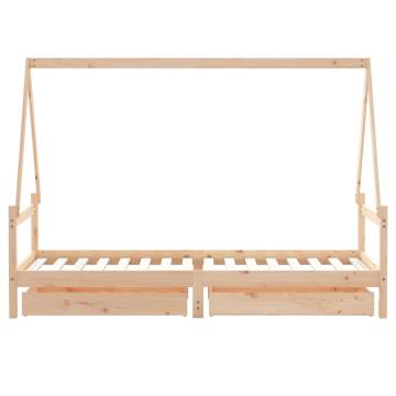 Kids Bed Frame with Drawers 90x200 cm Solid Wood Pine