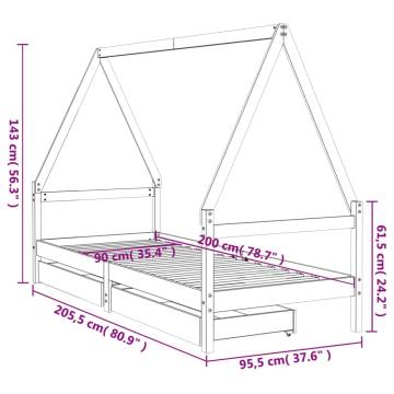 Kids Bed Frame with Drawers 90x200 cm Solid Wood Pine