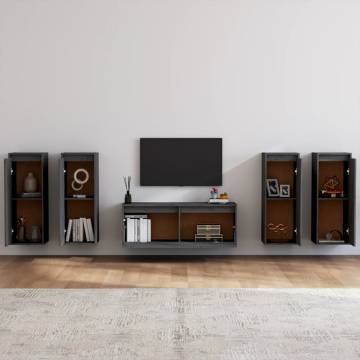 TV Cabinets 5 pcs Grey Solid Wood Pine