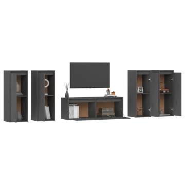 TV Cabinets 5 pcs Grey Solid Wood Pine