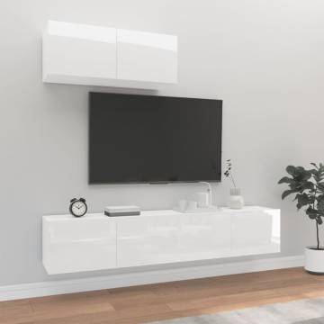 3 Piece TV Cabinet Set High Gloss White Engineered Wood