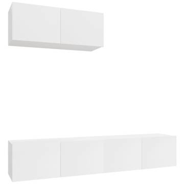 3 Piece TV Cabinet Set High Gloss White Engineered Wood