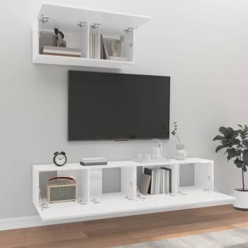 3 Piece TV Cabinet Set High Gloss White Engineered Wood