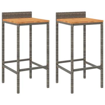 Bar Stools 2 pcs Grey Poly Rattan and Solid Wood Acacia