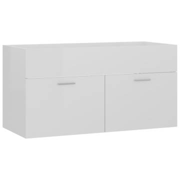 Sink Cabinet High Gloss White 90x38.5x46 cm Engineered Wood