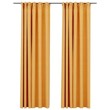 Linen-Look Blackout Curtains with Hooks 2 pcs Yellow 140x225 cm